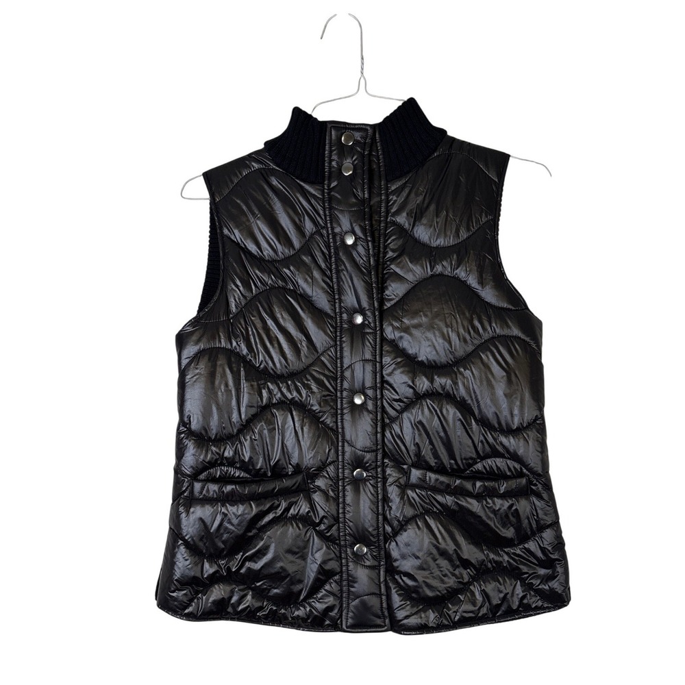Peace of Cloth Black Quilted Puffer Ribbed Knit Mixed Media Vest KSH2201 Medium